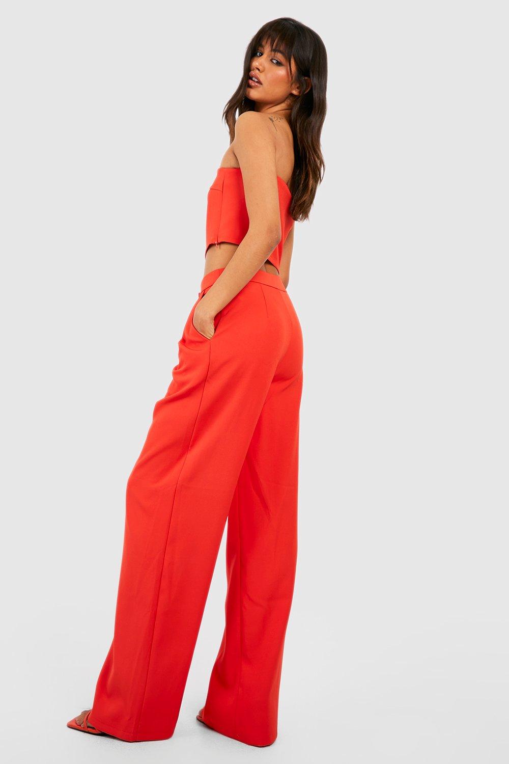 Red trousers clearance boohoo